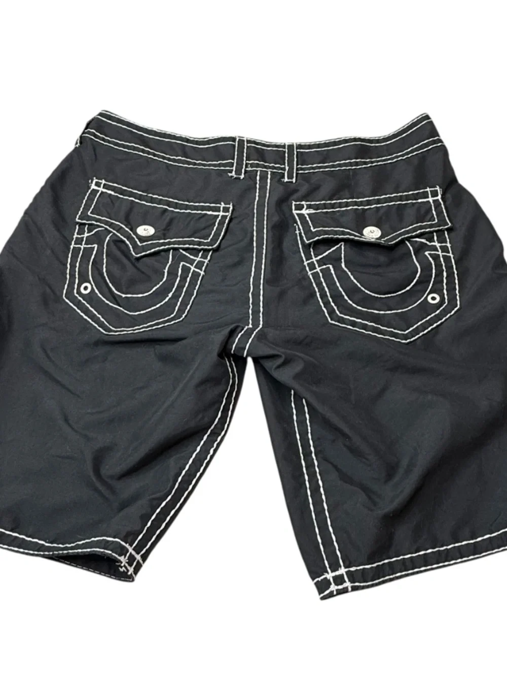 True Religion Men’s Black Swim Trunks White Stitching